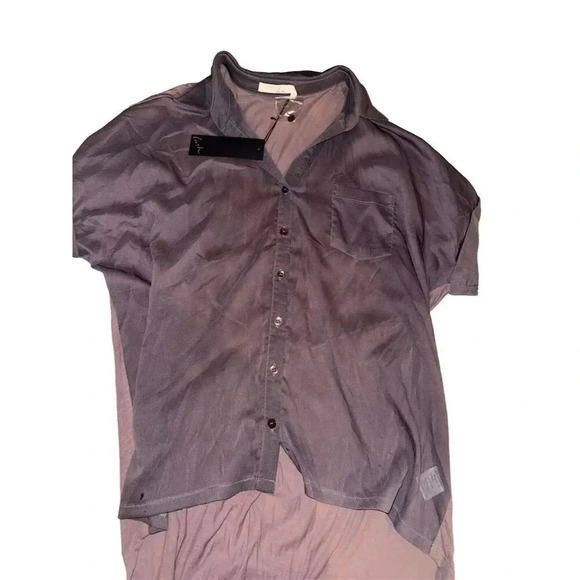 Lush Clothing smoky LavenderSheer Collared Blouse Size M Short Sleeve Casual Top - Picture 4 of 7